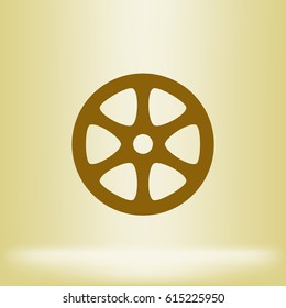 Flat paper cut style icon of old tape spool. Vector illustration