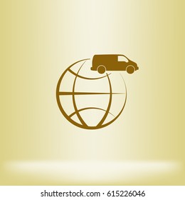 Flat paper cut style icon of vehicle. Delivery car symbol vector illustration