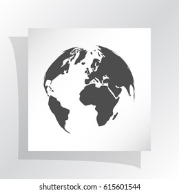 Flat paper cut style icon of globe. Vector illustration
