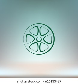 Flat paper cut style icon of old tape spool. Vector illustration