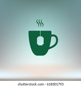 Flat paper cut style icon of hot tea cup. Vector illustration
