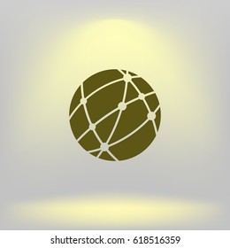Flat paper cut style icon of globe. Vector illustration