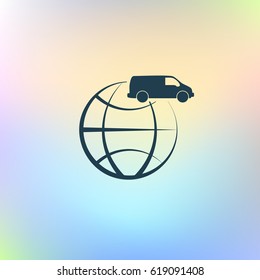 Flat paper cut style icon of vehicle. Delivery car symbol vector illustration