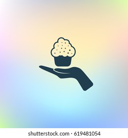 Flat paper cut style icon of cake. Vector illustration