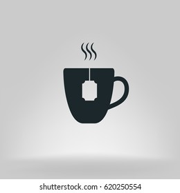 Flat paper cut style icon of hot tea cup. Vector illustration
