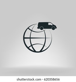 Flat paper cut style icon of vehicle. Delivery car symbol vector illustration