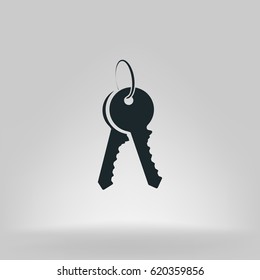 Flat paper cut style icon of an old key. Vector illustration
