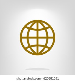 Flat paper cut style icon of globe. Vector illustration