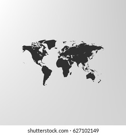 Flat paper cut style icon of World Map. Vector illustration