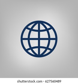 Flat paper cut style icon of globe. Vector illustration