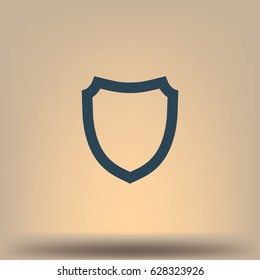 Flat paper cut style icon of a shield. Vector illustration