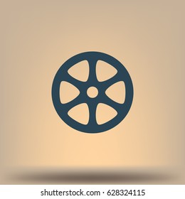 Flat paper cut style icon of old tape spool. Vector illustration