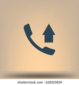 Flat paper cut style icon of out-coming call. Vector illustration