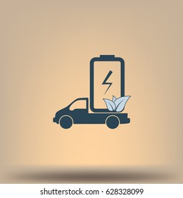 Flat paper cut style icon of eco vehicle. Delivery car symbol vector illustration