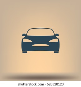 Flat paper cut style icon of a car. Vector illustration