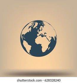 Flat paper cut style icon of globe. Vector illustration