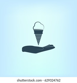 Flat paper cut style icon of cake. Vector illustration