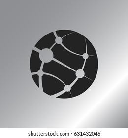 Flat paper cut style icon of globe. Vector illustration