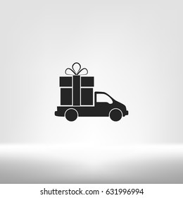 Flat paper cut style icon of vehicle. Delivery car symbol vector illustration