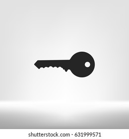 Flat paper cut style icon of an old key. Vector illustration