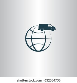 Flat paper cut style icon of vehicle. Delivery car symbol vector illustration