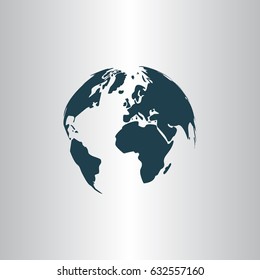 Flat paper cut style icon of globe. Vector illustration