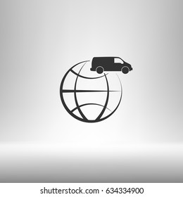 Flat paper cut style icon of vehicle. Delivery car symbol vector illustration
