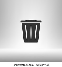 Flat paper cut style icon of trash can. Vector illustration
