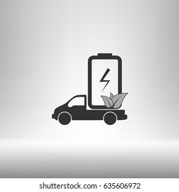 Flat paper cut style icon of eco vehicle. Delivery car symbol vector illustration