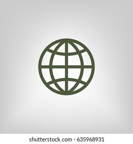 Flat paper cut style icon of globe. Vector illustration