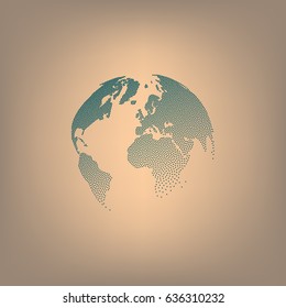 Flat paper cut style icon of globe. Vector illustration