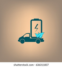 Flat paper cut style icon of eco vehicle. Delivery car symbol vector illustration