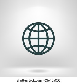 Flat paper cut style icon of globe. Vector illustration