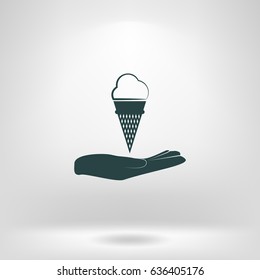 Flat paper cut style icon of cake. Vector illustration