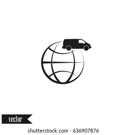 Flat paper cut style icon of vehicle. Delivery car symbol vector illustration