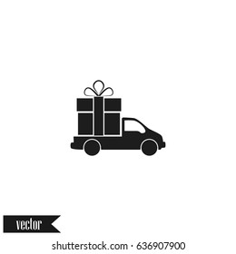 Flat paper cut style icon of vehicle. Delivery car symbol vector illustration