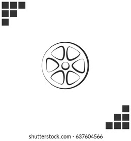 Flat paper cut style icon of old tape spool. Vector illustration