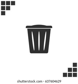 Flat paper cut style icon of trash can. Vector illustration