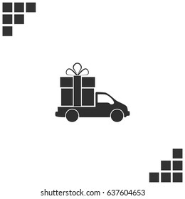 Flat paper cut style icon of vehicle. Delivery car symbol vector illustration