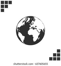 Flat paper cut style icon of a globe. Vector illustration