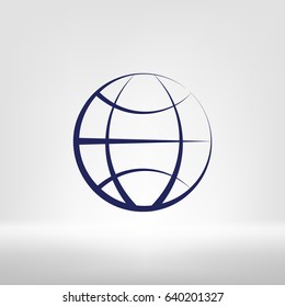 Flat paper cut style icon of globe. Vector illustration
