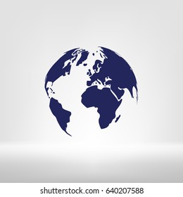 Flat paper cut style icon of globe. Vector illustration