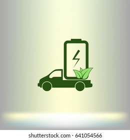Flat paper cut style icon of eco vehicle. Delivery car symbol vector illustration