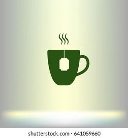Flat paper cut style icon of hot tea cup. Vector illustration
