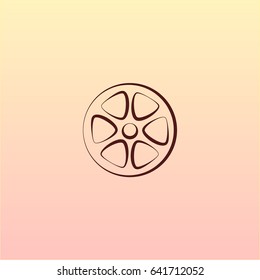 Flat paper cut style icon of old tape spool. Vector illustration