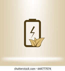 Flat paper cut style icon of eco friendly battery. Vector illustration