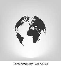 Flat paper cut style icon of globe. Vector illustration