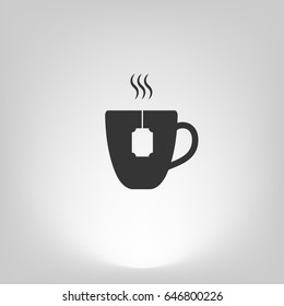 Flat paper cut style icon of hot tea cup. Vector illustration