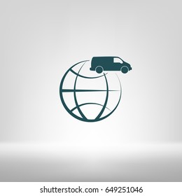 Flat paper cut style icon of vehicle. Delivery car symbol vector illustration