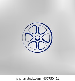 Flat paper cut style icon of old tape spool. Vector illustration